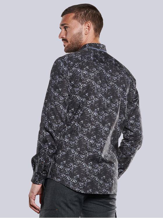emilio adani Herren Langarm-Hemd mit digitalem All-Over-Print Schwarz 33337