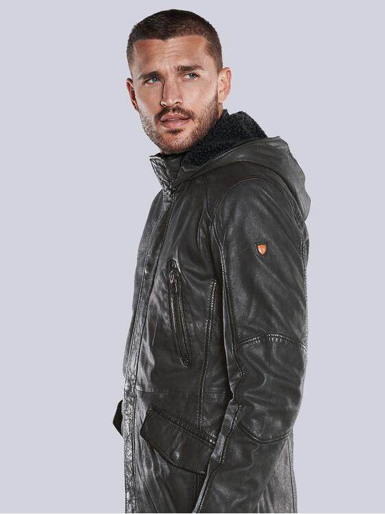 emilio adani Herren Leder-Parka mit abnehmbarer Kapuze Grün 33530