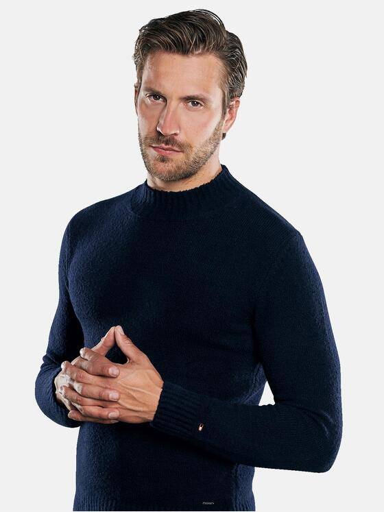 emilio adani Herren Stehkragenpullover mit flexiblen Rippbündchen Blau 30570