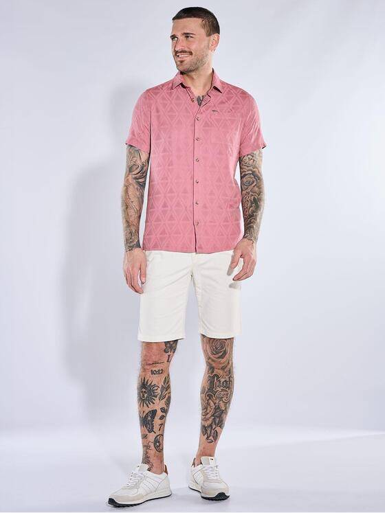 emilio adani Herren Kurzarm-Hemd mit Jaquard-Musterung Rosa 40702