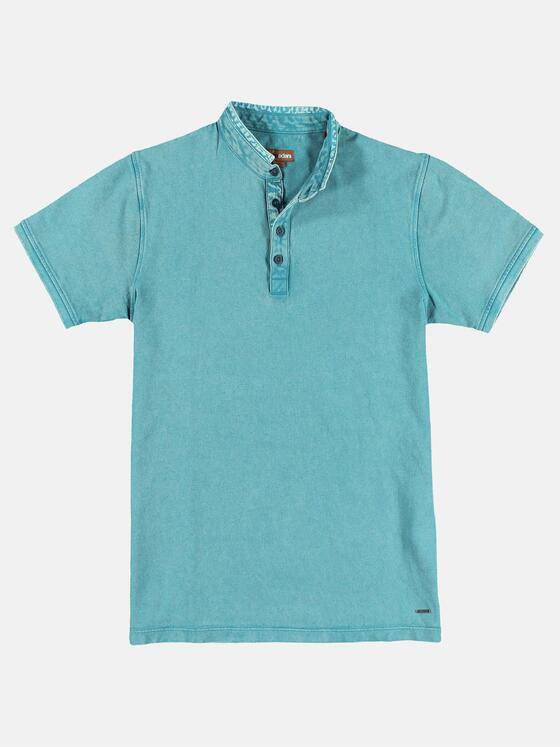 emilio adani Herren Sommerlich gefärbtes Poloshirt mit Stehkragen Türkis 29677
