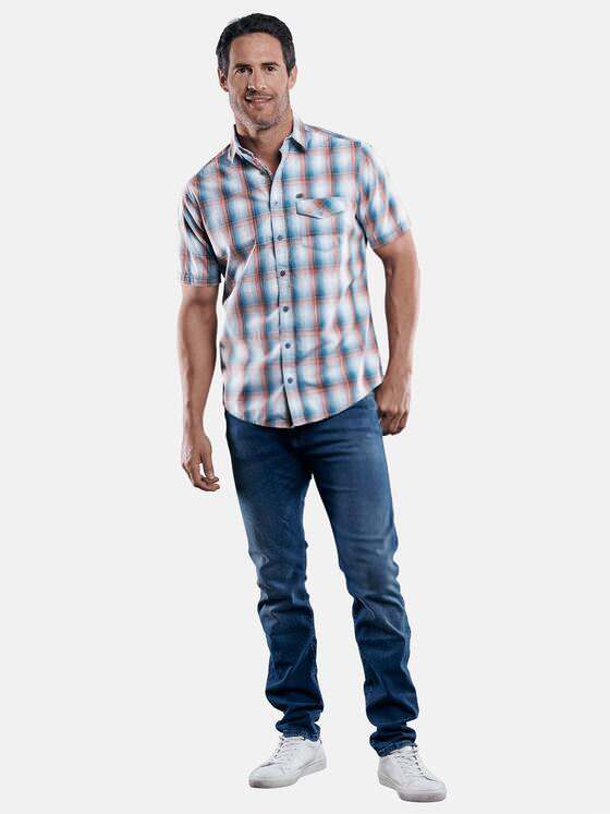 engbers Herren Kariertes Halbarmhemd Karminrot 29092