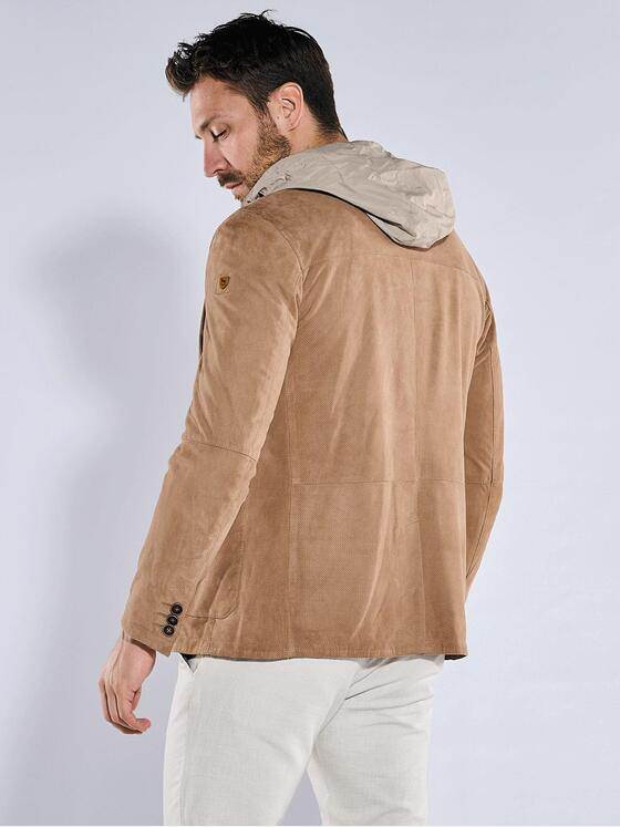 emilio adani Herren Lederjacke mit Inlet Braun 36518