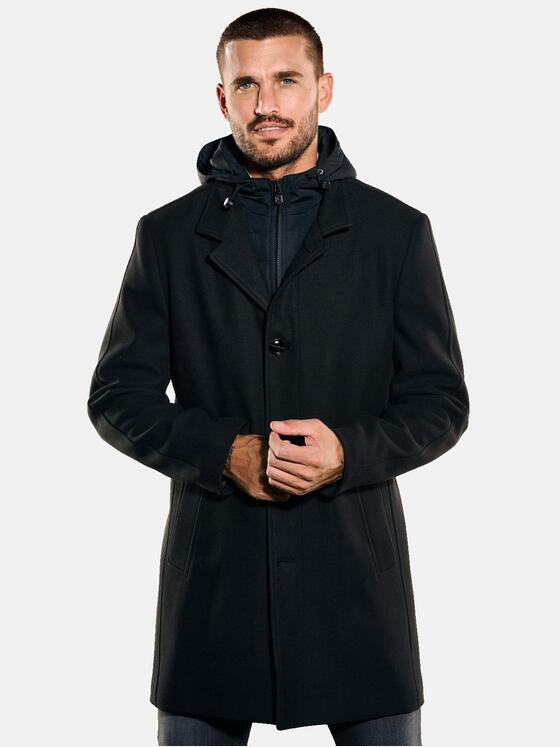 emilio adani Herren Mantel mit abnehmbarer Kapuze Schwarz 35261