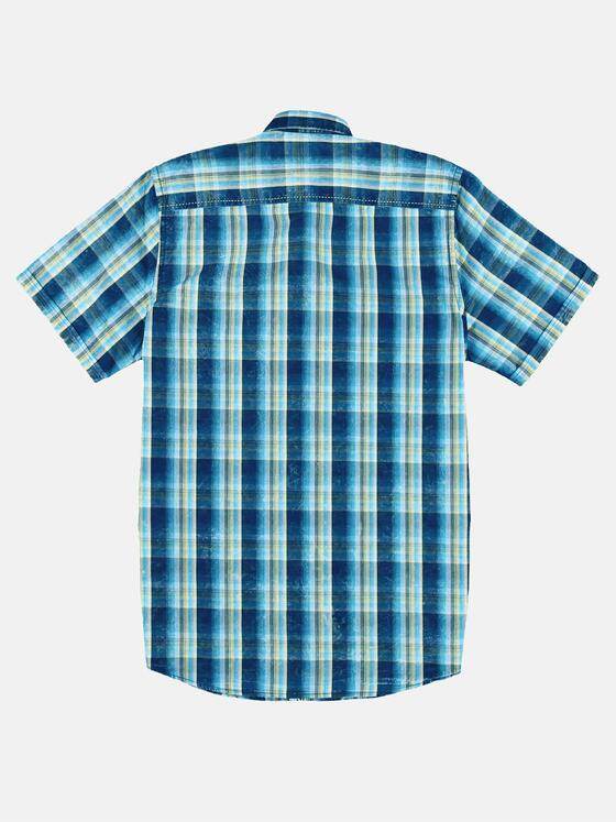 engbers Herren Sommerliches Karohemd mit dezenten Kontrastdetails Cyanblau 29609