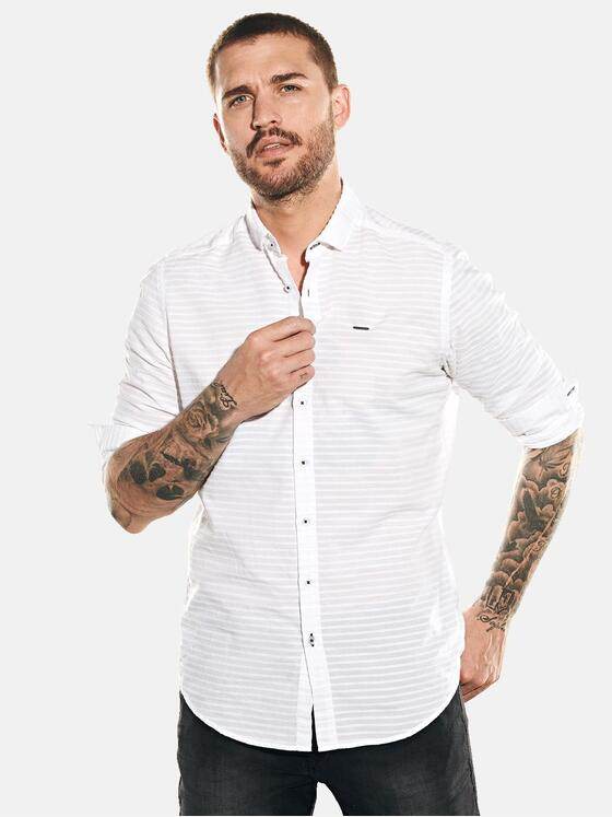 emilio adani Herren Langarm-Hemd-uni Weiß 31762