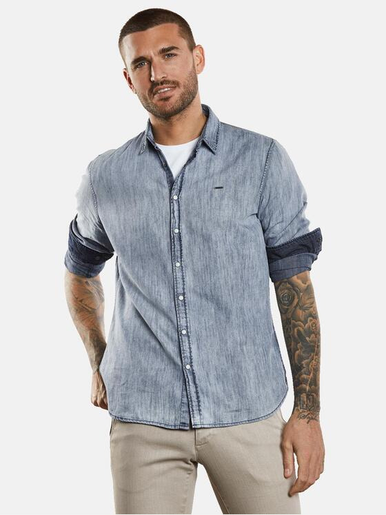 emilio adani Herren Langarm-Hemd strukturiert Blau 34259