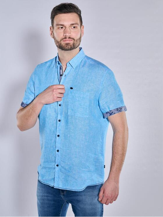 engbers Herren Kurzarm-Hemd aus Leinen Petrolblau 36631