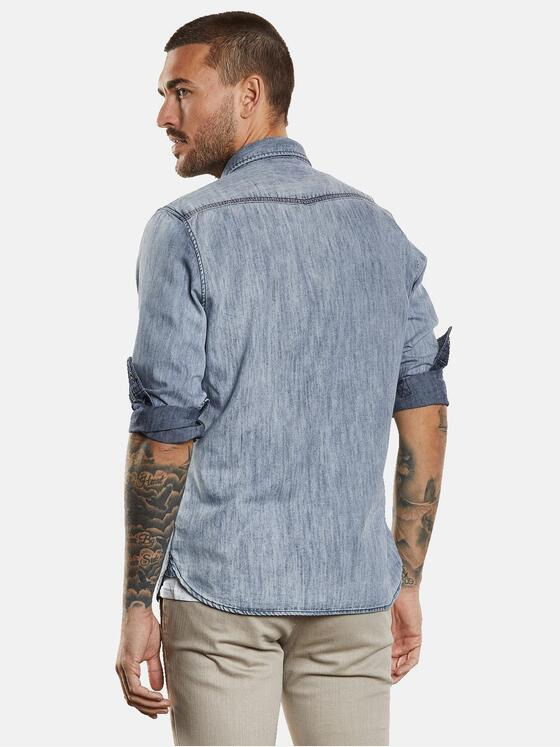emilio adani Herren Langarm-Hemd strukturiert Blau 34259