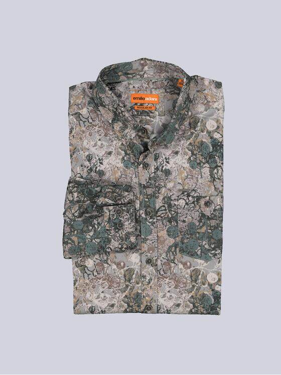 emilio adani Herren Langarm-Hemd gemustert Beige 35360