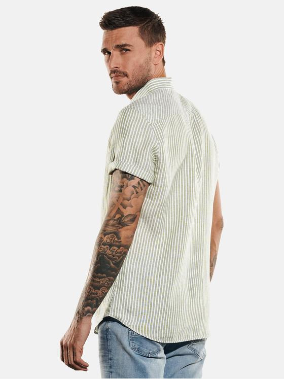 emilio adani Herren Kurzarm-Hemd aus Leinen Grün 35044