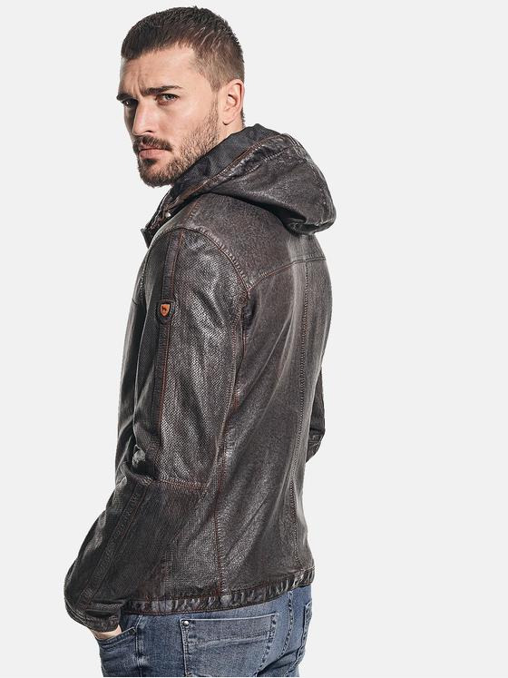 emilio adani Herren Derbe Lederjacke mit abnehmbarer Kapuze Braun 31057