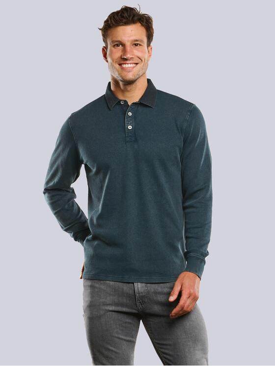 engbers Herren Langarm-Shirt mit Polo-Kragen Petrolblau 33773