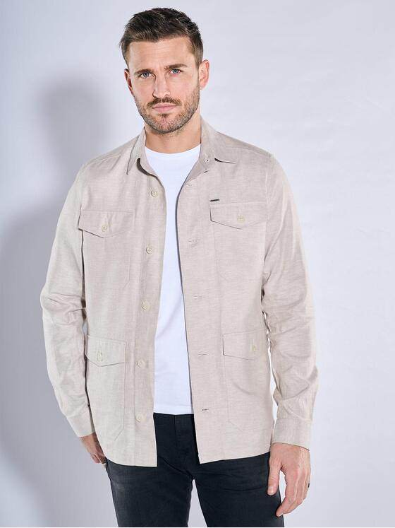 emilio adani Herren Overshirt mit Leinenanteil Beige 38765