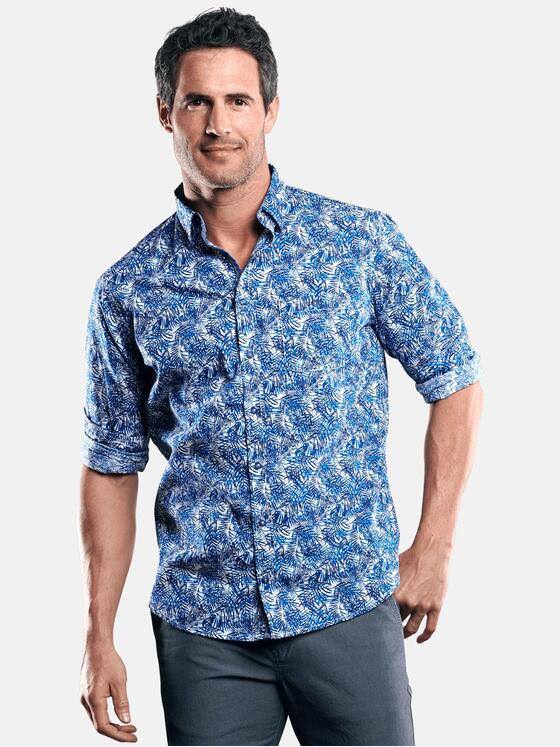 engbers Herren Hemd mit Palmenprint Saphirblau 29084
