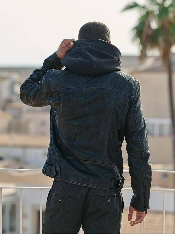 emilio adani Herren Lederjacke Schwarz 37999
