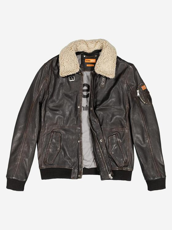 emilio adani Herren Lederjacke slim fit Braun 37428