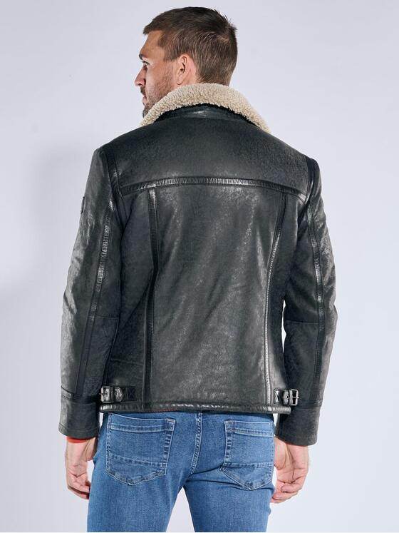 emilio adani Herren Lederjacke mit Umlegekragen Grau 39276