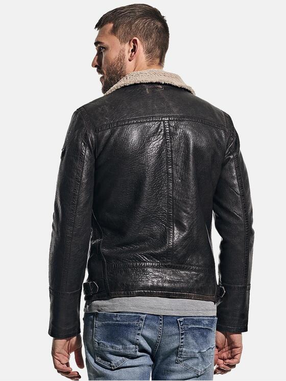 emilio adani Herren Lederjacke mit gebrauchter Oberfläche Schwarz 30211