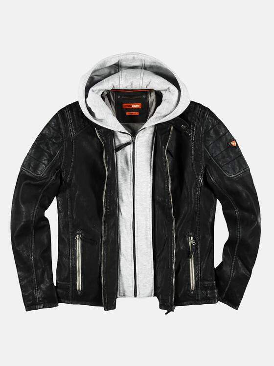 emilio adani Herren Lederjacke mit integrierter Sweatjacke Schwarz 29138