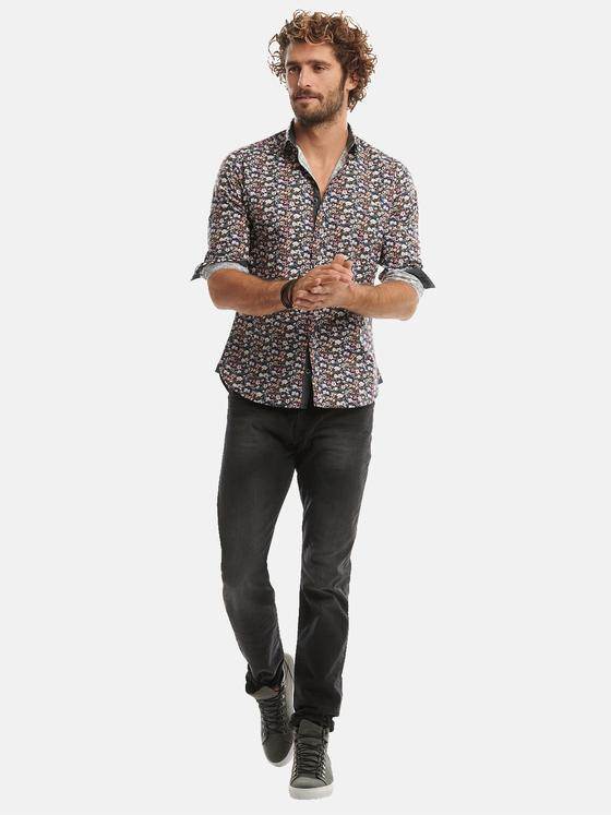 emilio adani Herren Langarmhemd mit floralem All-Over-Print Grün 30952