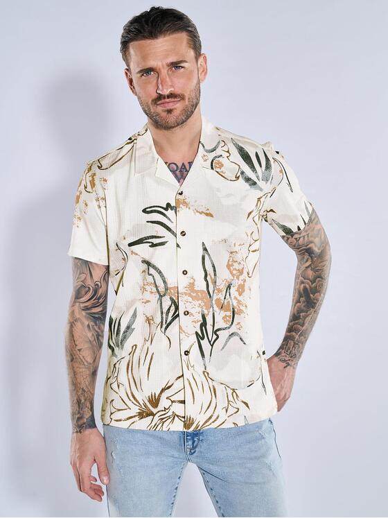 emilio adani Herren Kurzarm-Hemd gemustert Beige 38988