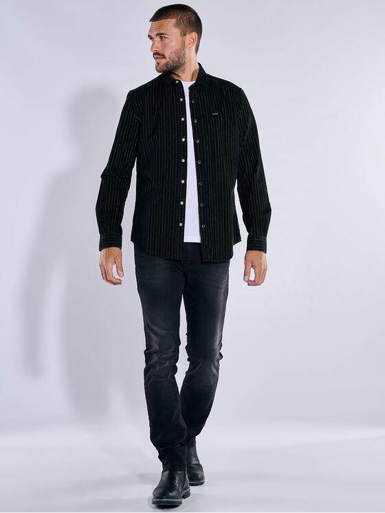 emilio adani Herren Langarm-Hemd gestreift Schwarz 37633