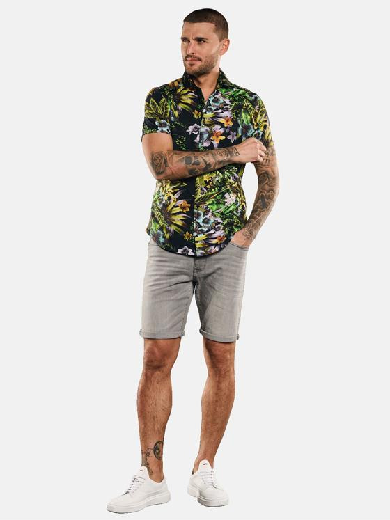 emilio adani Herren Kurzarm-Hemd mit floralem Print Gelb 33098