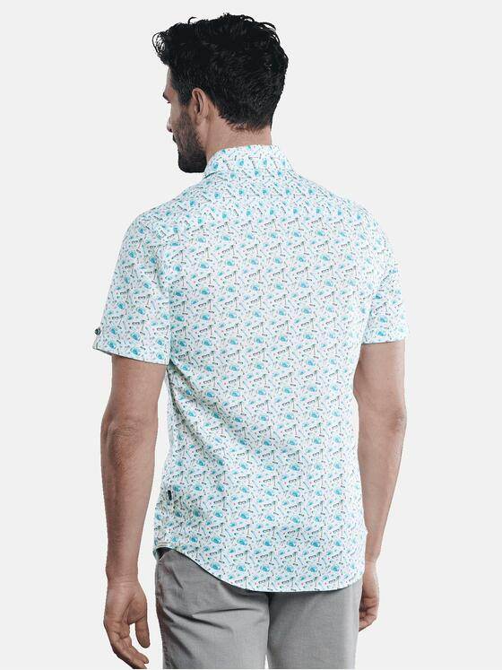 engbers Herren Kurzarm-Hemd gemustert Petrolgruen 31602