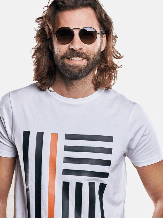 emilio adani Herren Bio-Baumwoll-T-Shirt mit erhobenem Statement-Print Weiß 29186