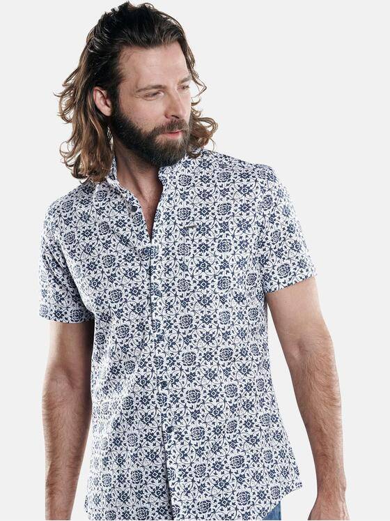 emilio adani Herren Kurzarmhemd mit modischem All-Over Print Blau 29702