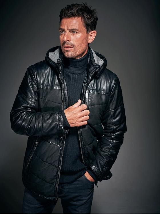 ENGBERS GERMANY Herren Lederjacke aus Materialmix Schwarz 35439