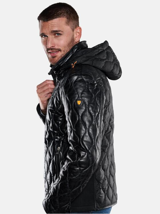 emilio adani Herren Lederjacke mit neuer Steppvariante Schwarz 33317