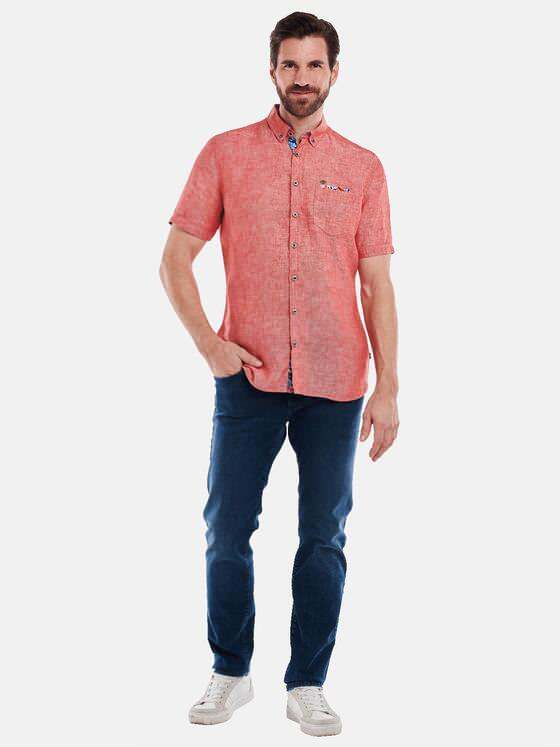 engbers Herren Kurzarm-Hemd aus Leinen Rot 35071