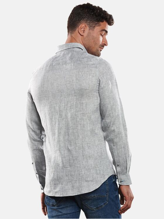 ENGBERS GERMANY Herren Langarm-Hemd aus Leinen Hellgrau 31636