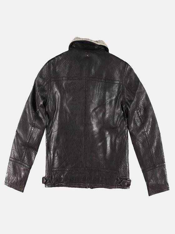 emilio adani Herren Lederjacke mit gebrauchter Oberfläche Schwarz 30211