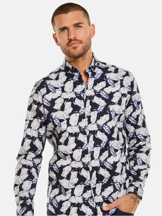 emilio adani Herren Langarm-Hemd gemustert Blau 34146