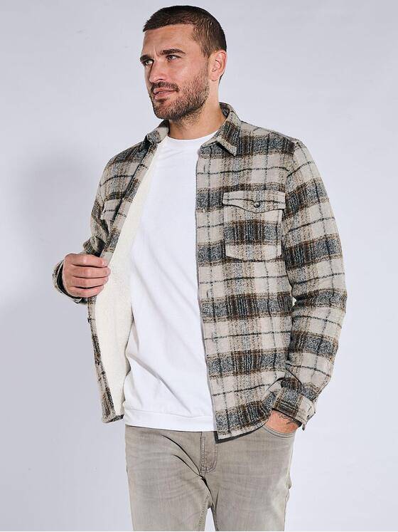 emilio adani Herren Overshirt mit Teddy-Fütterung Hellbraun 40899