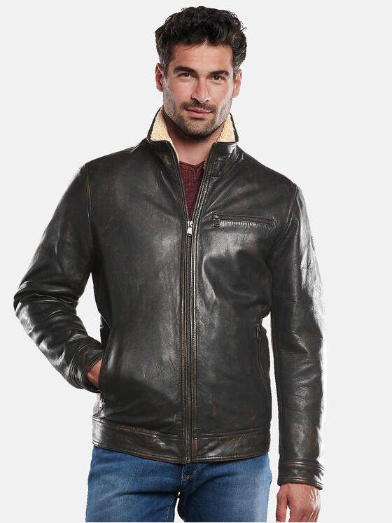engbers Herren Lederjacke mit abnehmbarem Kragen Dunkelbraun 31847