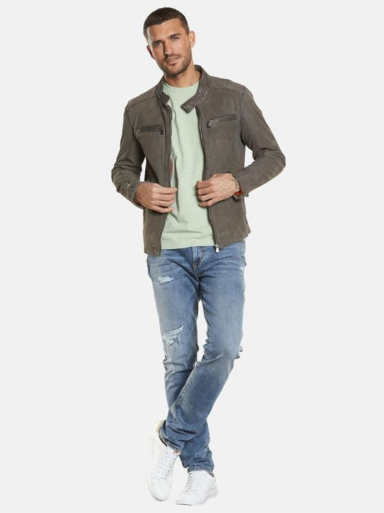 emilio adani Herren Lederjacke slim fit Grau 34453