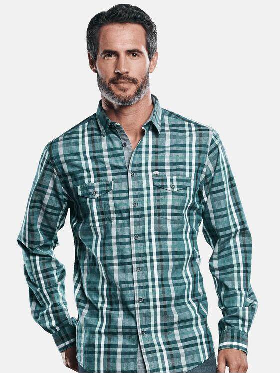 engbers Herren Modisch gefärbtes Karohemd Petrolgruen 30836