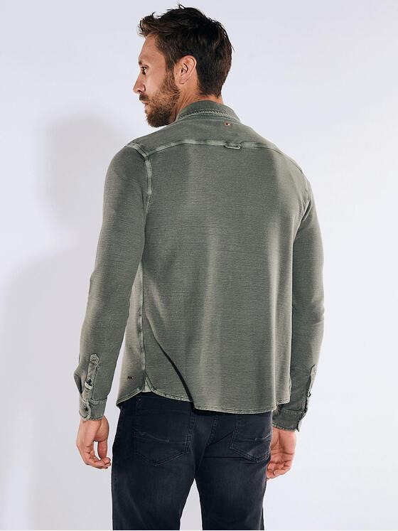 emilio adani Herren Langarm-Shirt mit Polo-Kragen Grün 36801