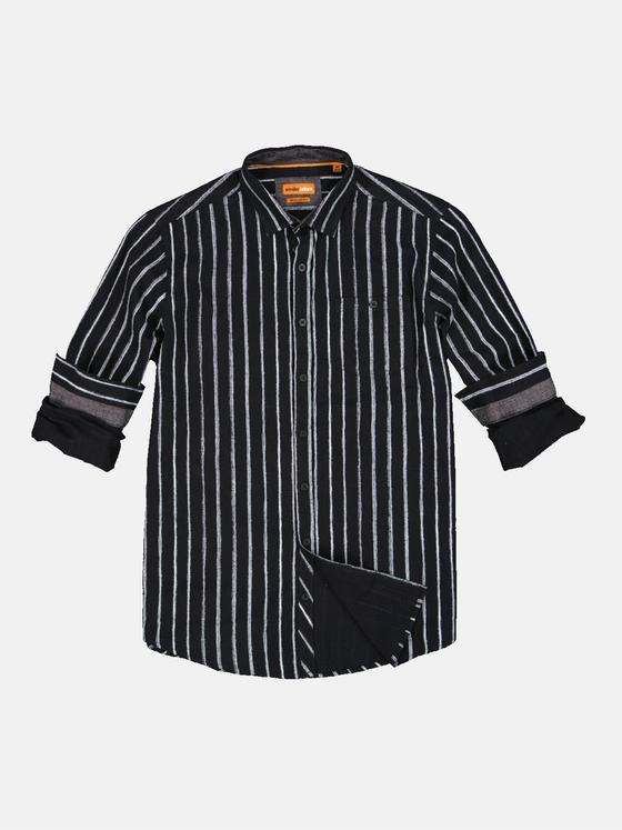 emilio adani Herren Langarm-Hemd gestreift Schwarz 34446