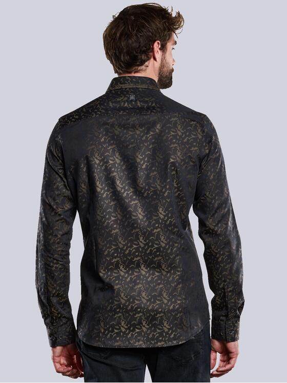 ENGBERS GERMANY Herren Langarm-Hemd gemustert Schwarzbraun 33797