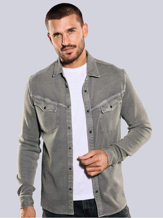 emilio adani Herren Langarm-Shirt mit Polo-Kragen Grau 35622