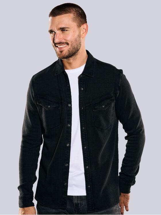 emilio adani Herren Langarm-Shirt mit Polo-Kragen Schwarz 35623