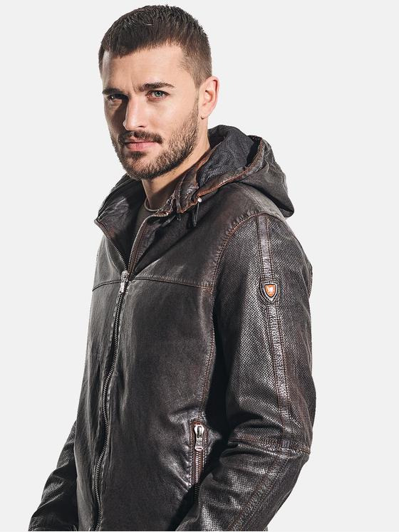 emilio adani Herren Derbe Lederjacke mit abnehmbarer Kapuze Braun 31057