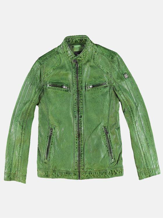 engbers Herren Sportive Lederjacke im Bikerstyle Grasgruen 31035