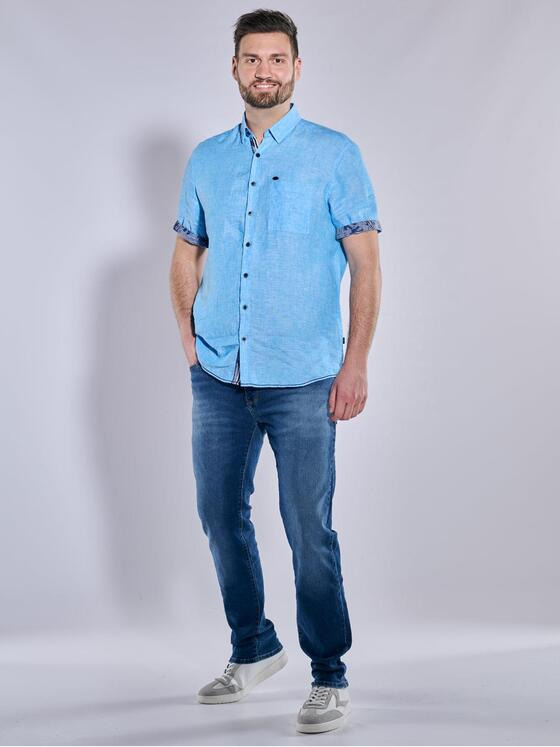 engbers Herren Kurzarm-Hemd aus Leinen Petrolblau 36631