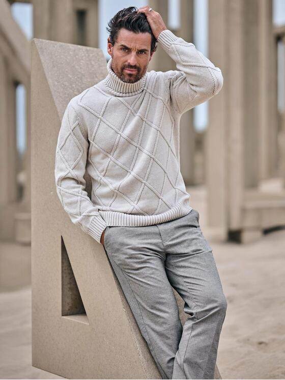 ENGBERS GERMANY Herren Rollkragen mit edlem Zopfmuster Hellgrau 39702